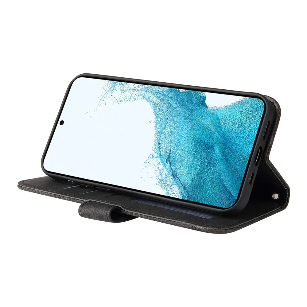 For Samsung Galaxy A54 5G Leather Wallet Cases Skin Touch Phone Cover Stand with Strap - Black - 3