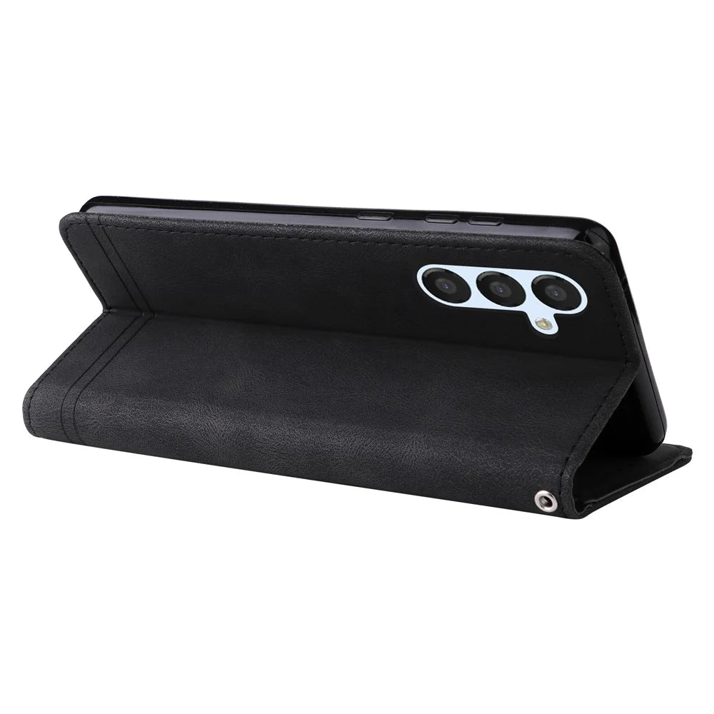 For Samsung Galaxy A54 5G Leather Wallet Cases Skin Touch Phone Cover Stand with Strap - Black - 4