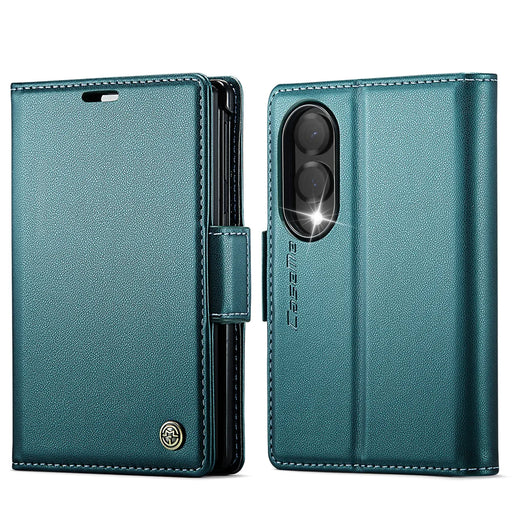 CASEME for Samsung Galaxy Z Fold8 Case  023 Series RFID Blocking Wallet Stand Glossy Litchi Texture Leather Phone Cover - Green - 1