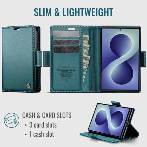 CASEME for Samsung Galaxy Z Fold8 Case  023 Series RFID Blocking Wallet Stand Glossy Litchi Texture Leather Phone Cover - Green - 2