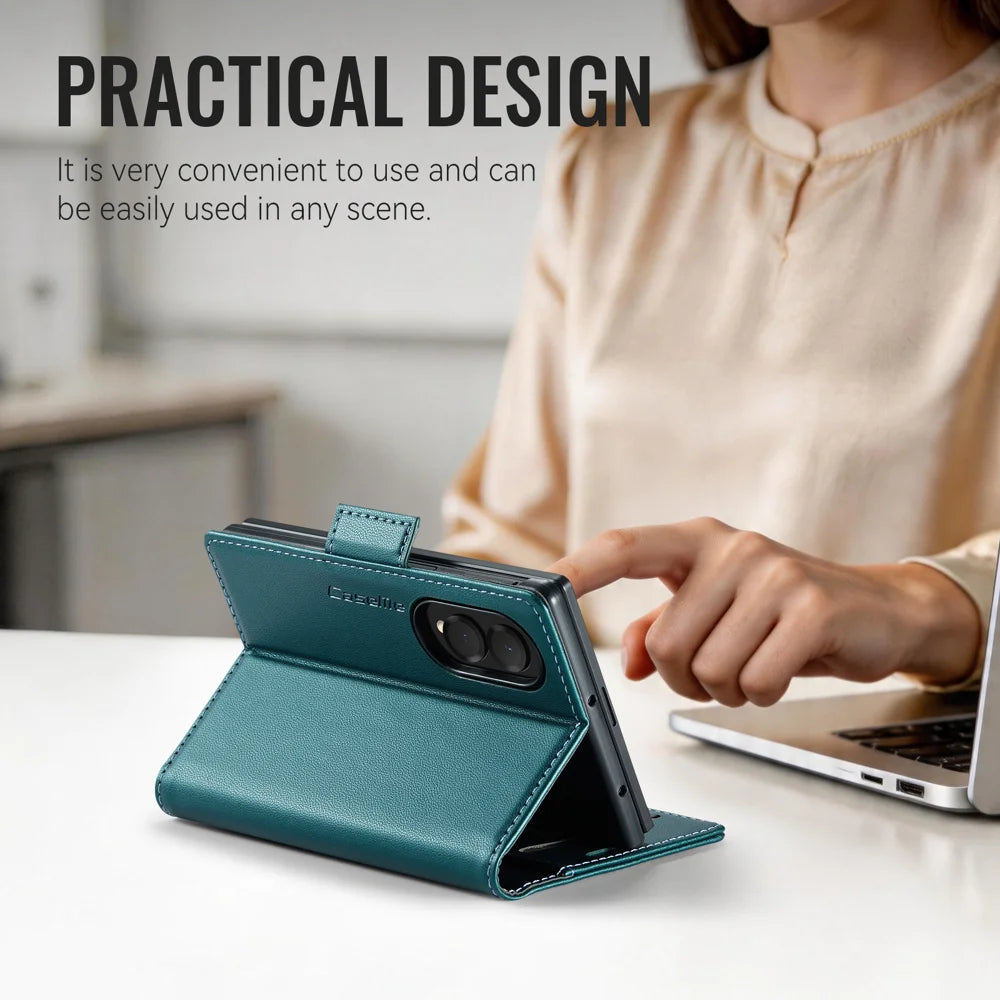 CASEME for Samsung Galaxy Z Fold8 Case  023 Series RFID Blocking Wallet Stand Glossy Litchi Texture Leather Phone Cover - Green - 3