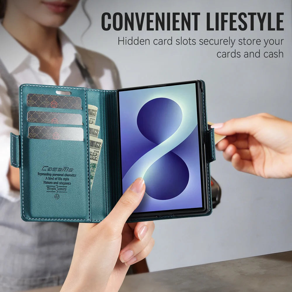 CASEME for Samsung Galaxy Z Fold8 Case  023 Series RFID Blocking Wallet Stand Glossy Litchi Texture Leather Phone Cover - Green - 7