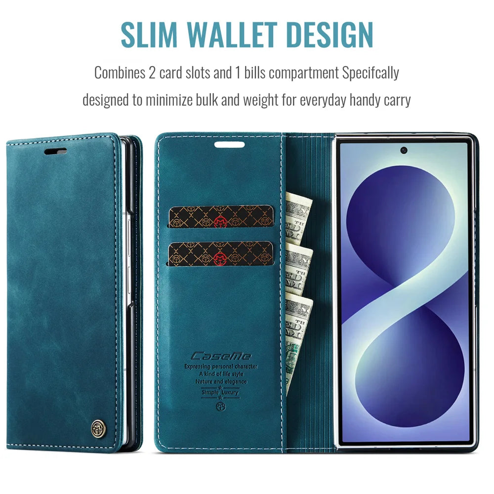 CASEME for Samsung Galaxy Z Fold8 Ultra Wallet Case  013 Series PU Leather Phone Cover Stand - Blue - 2