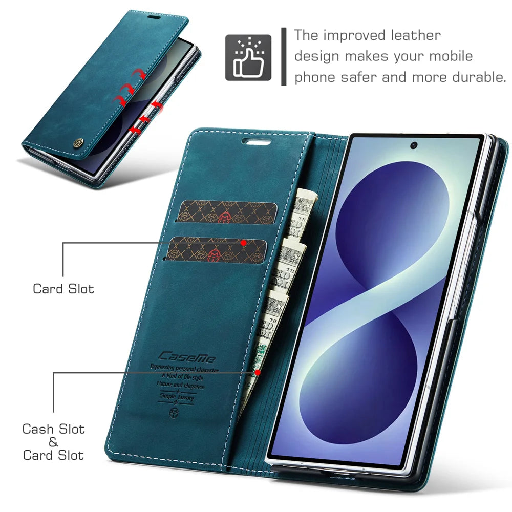 CASEME for Samsung Galaxy Z Fold8 Ultra Wallet Case  013 Series PU Leather Phone Cover Stand - Blue - 3