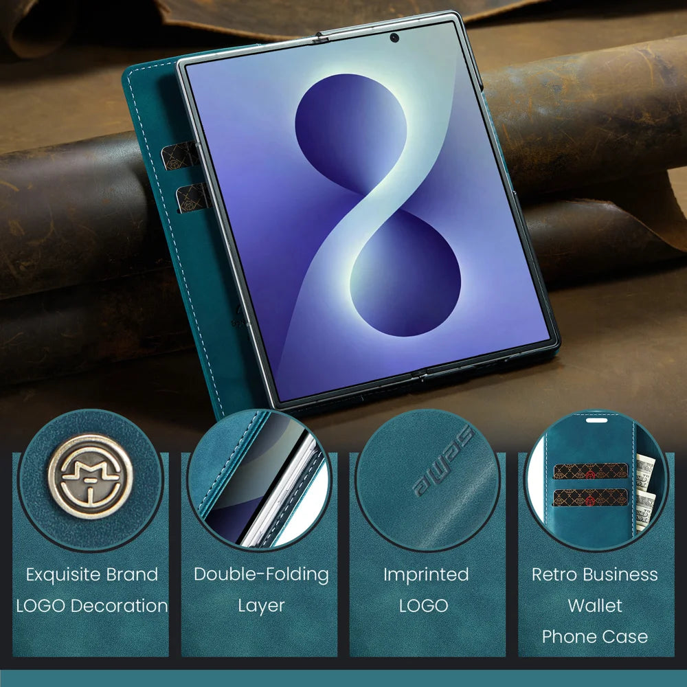 CASEME for Samsung Galaxy Z Fold8 Ultra Wallet Case  013 Series PU Leather Phone Cover Stand - Blue - 4