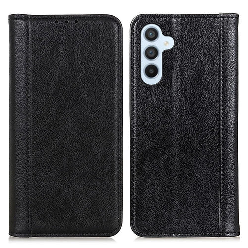 For Samsung Galaxy A34 5G Litchi Texture Split Leather Stand Phone Case Wallet Magnetic Auto-absorbed Shell Protection Cover - Black - 1