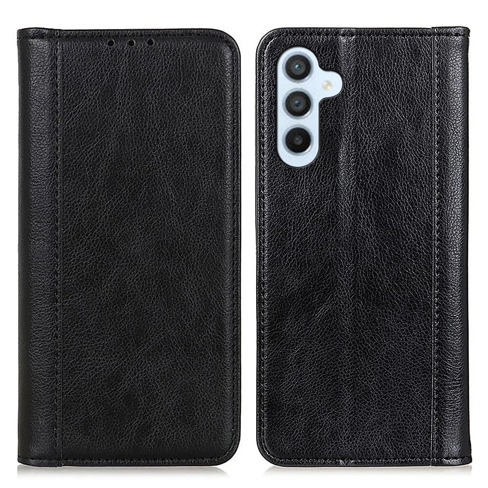 For Samsung Galaxy A34 5G Litchi Texture Split Leather Stand Phone Case Wallet Magnetic Auto-absorbed Shell Protection Cover - Black - 1
