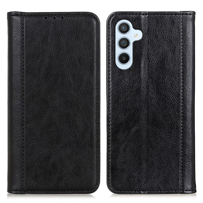 For Samsung Galaxy A34 5G Litchi Texture Split Leather Stand Phone Case Wallet Magnetic Auto-absorbed Shell Protection Cover - Black - 1