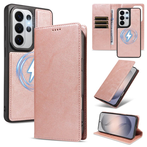 For Samsung Galaxy S26 Ultra Magnetic Case Detachable 2 in 1 Leather Wallet Phone Cover - Rose Gold - 1