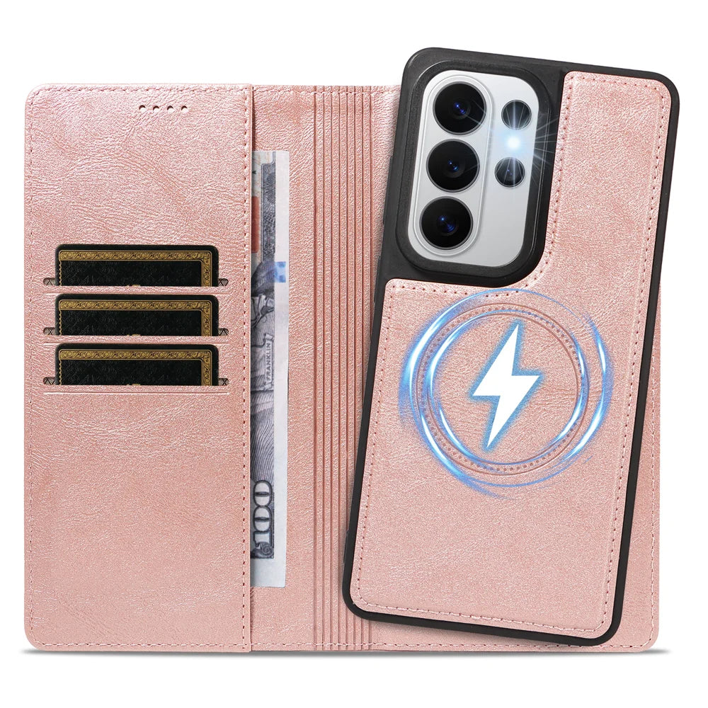 For Samsung Galaxy S26 Ultra Magnetic Case Detachable 2 in 1 Leather Wallet Phone Cover - Rose Gold - 5