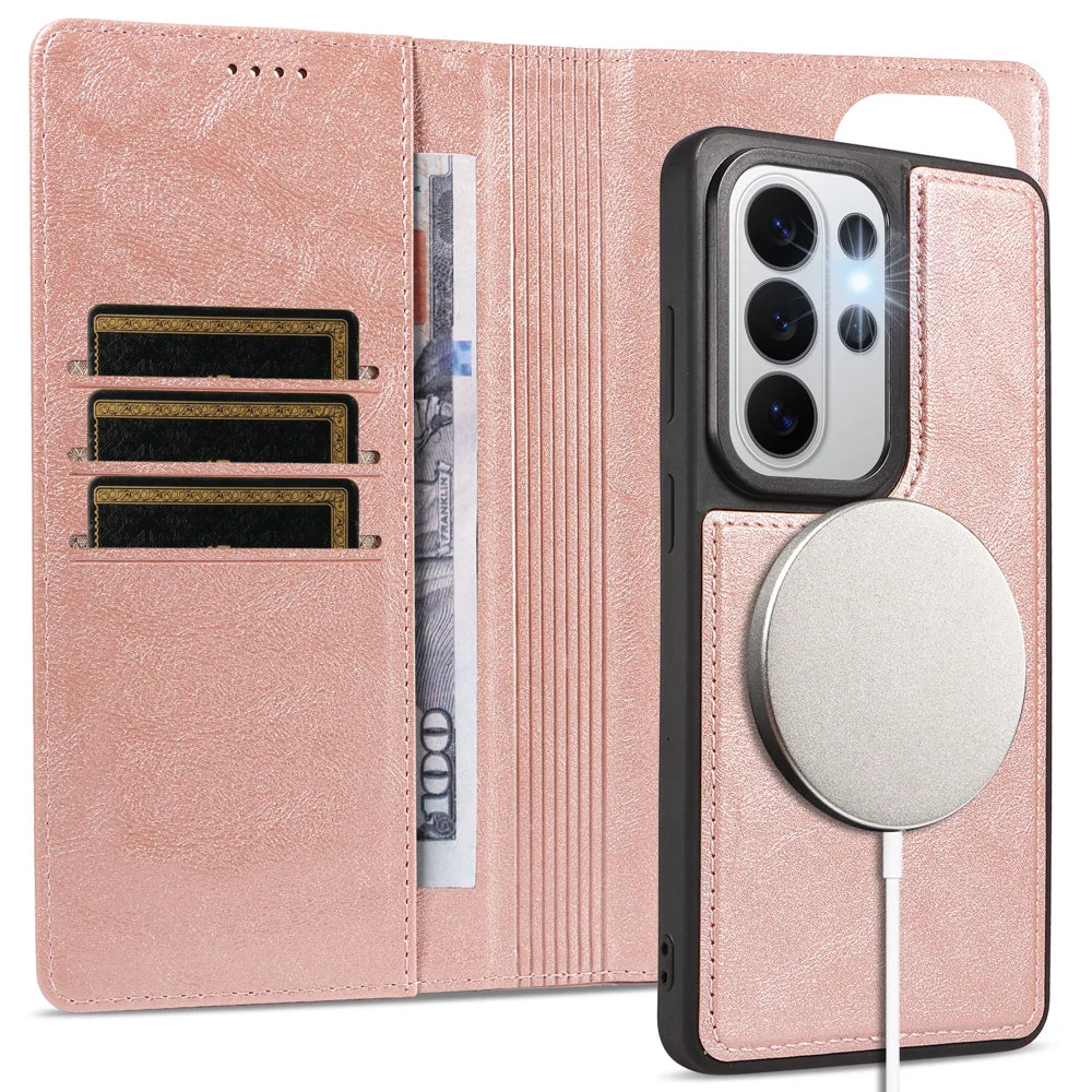 For Samsung Galaxy S26 Ultra Magnetic Case Detachable 2 in 1 Leather Wallet Phone Cover - Rose Gold - 6