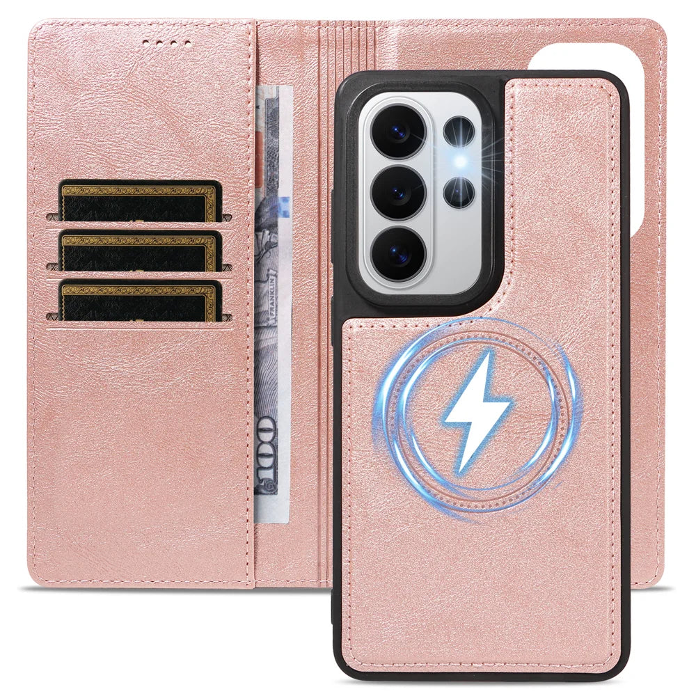 For Samsung Galaxy S26 Ultra Magnetic Case Detachable 2 in 1 Leather Wallet Phone Cover - Rose Gold - 7