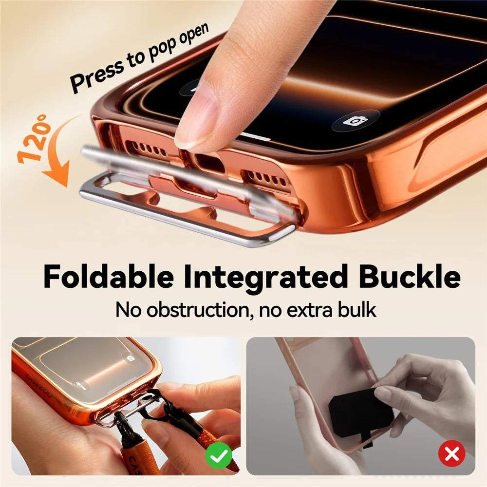 CASEKOO for iPhone 18 Pro / 17 Pro Case Compatible with MagSafe Hidden Foldable Buckle PC + TPU Phone Cover with Wrist Strap - Orange - 3