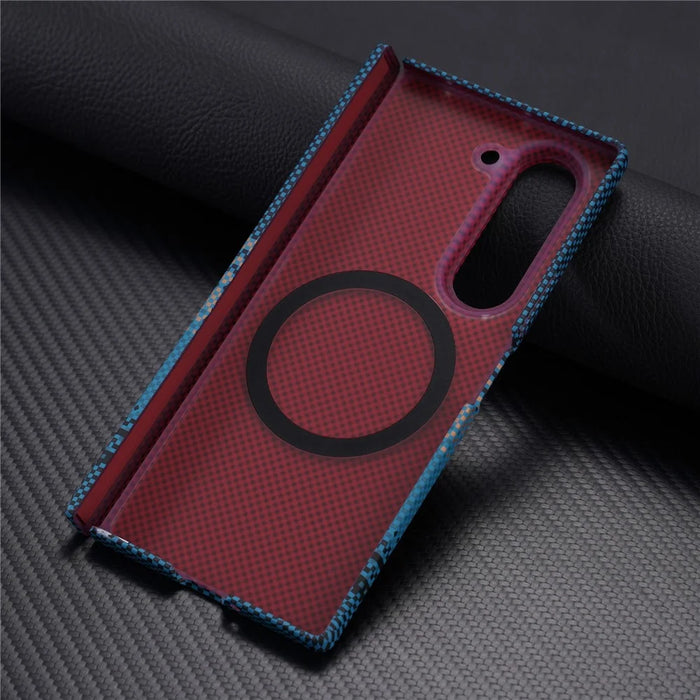 For Samsung Galaxy Z Fold6 5G Magnetic Case with Screen Protector Water Transfer Hard PC Hinge Protection Phone Cover - Blue - 4