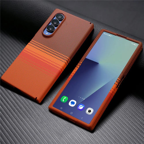 For Samsung Galaxy Z Fold4 5G Magnetic Case with Screen Protector Water Transfer Hard PC Hinge Protection Phone Cover - Orange - 1