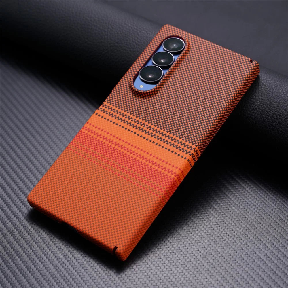 For Samsung Galaxy Z Fold4 5G Magnetic Case with Screen Protector Water Transfer Hard PC Hinge Protection Phone Cover - Orange - 2