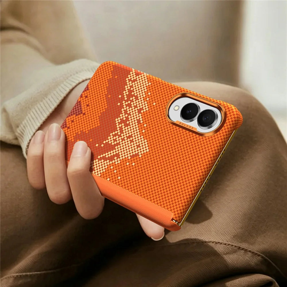 SULADA for Samsung Galaxy Z Fold8 Case Golden Mountain Pattern Skin-Feel Hard PC Slim Phone Cover - Orange - 5