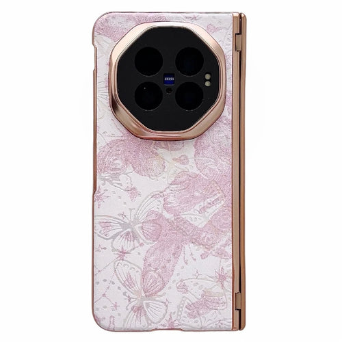 For vivo X Fold6 5G Case Butterfly Pattern Shockproof PC Phone Cover with Tempered Glass Screen Protector - Pink - 1