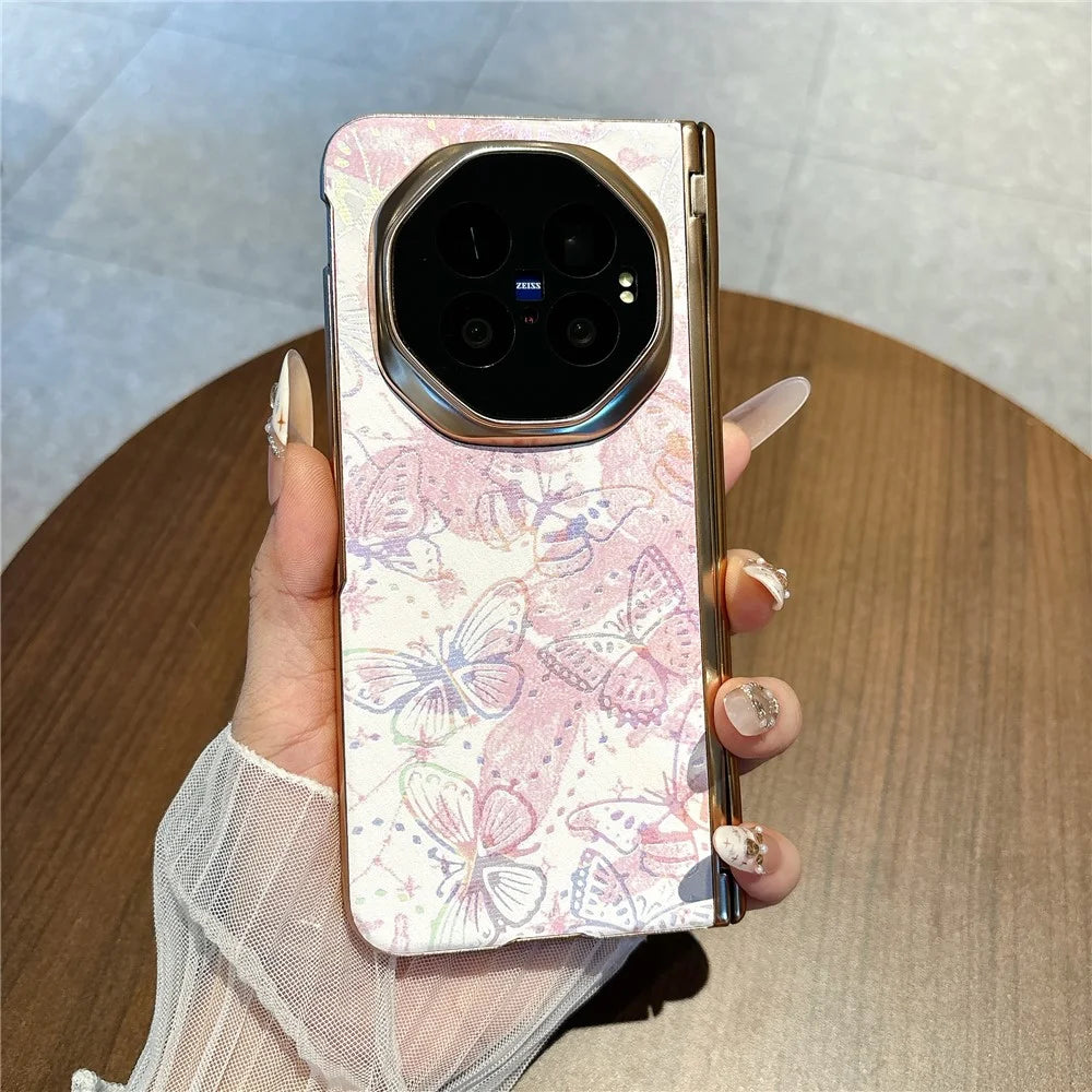 For vivo X Fold6 5G Case Butterfly Pattern Shockproof PC Phone Cover with Tempered Glass Screen Protector - Pink - 2