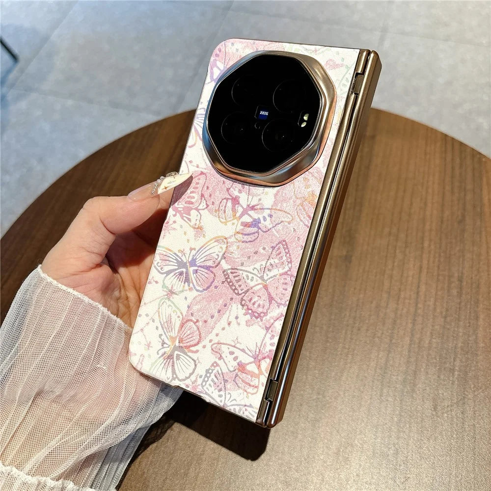 For vivo X Fold6 5G Case Butterfly Pattern Shockproof PC Phone Cover with Tempered Glass Screen Protector - Pink - 3