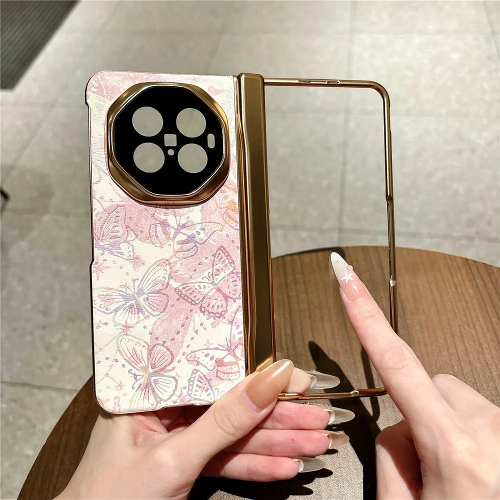 For vivo X Fold6 5G Case Butterfly Pattern Shockproof PC Phone Cover with Tempered Glass Screen Protector - Pink - 5