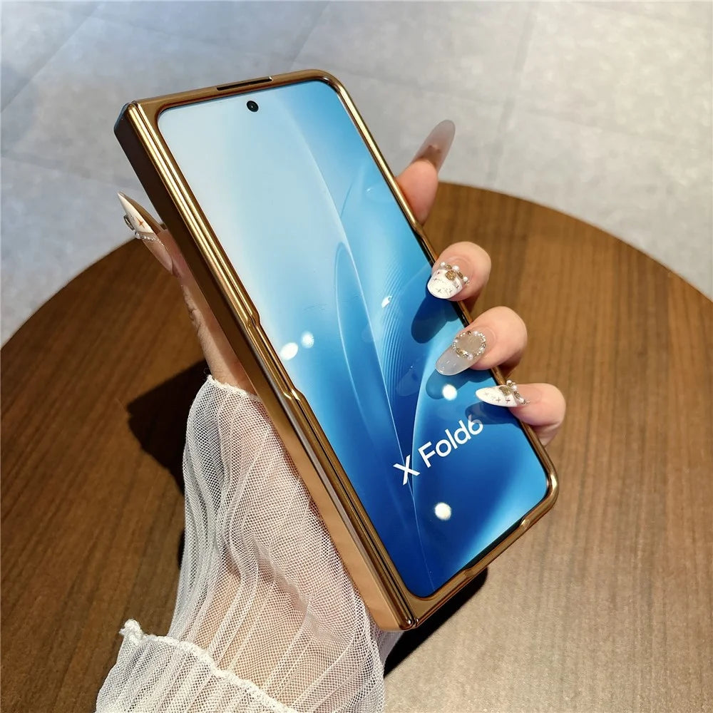 For vivo X Fold6 5G Case Butterfly Pattern Shockproof PC Phone Cover with Tempered Glass Screen Protector - Pink - 6