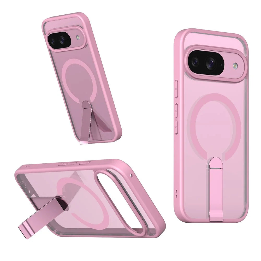 For Google Pixel 11  /  Pixel 11 Pro Magnetic Case Kickstand TPU + Acrylic Phone Cover - Pink - 1
