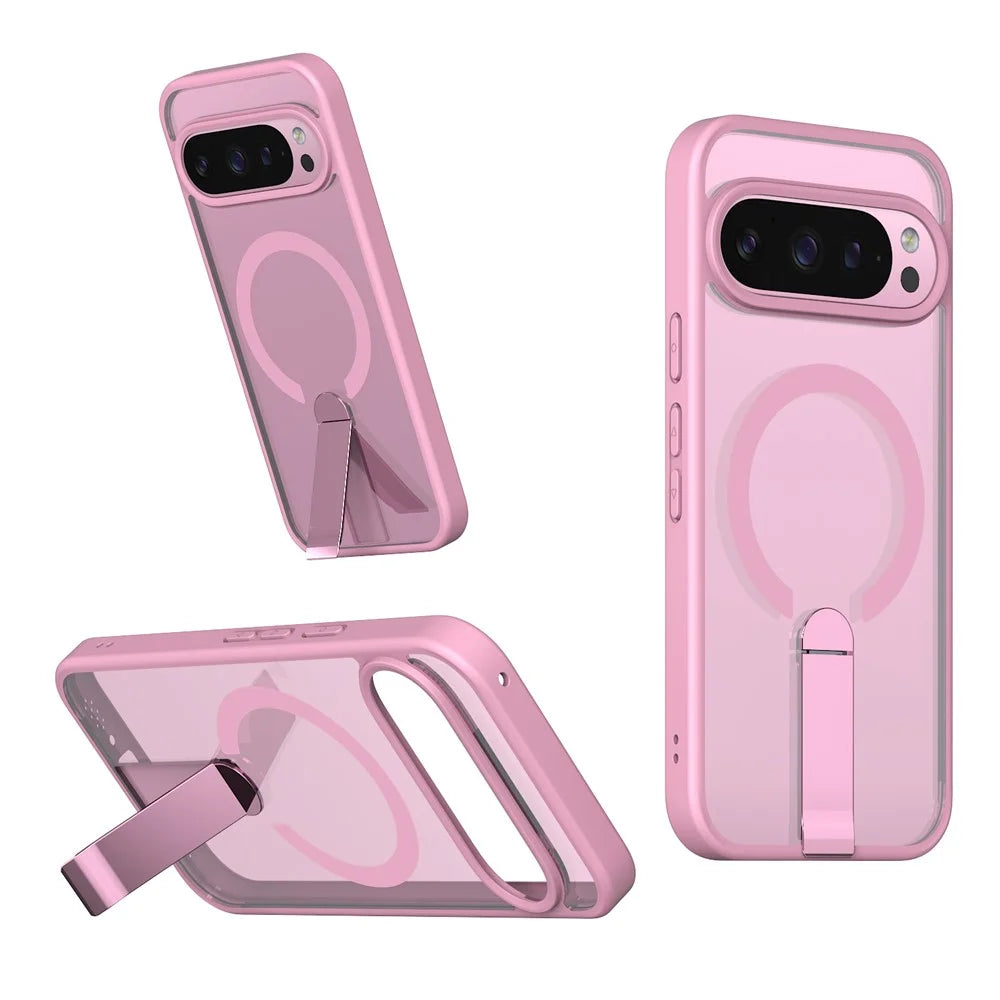 For Google Pixel 11 Pro XL Magnetic Case Kickstand TPU + Acrylic Phone Cover - Pink - 1