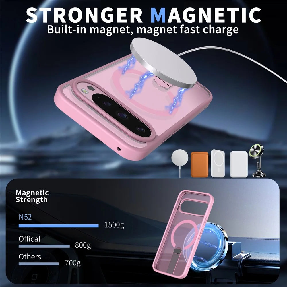 For Google Pixel 11 Pro XL Magnetic Case Kickstand TPU + Acrylic Phone Cover - Pink - 2