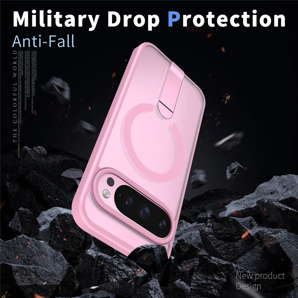 For Google Pixel 11 Pro XL Magnetic Case Kickstand TPU + Acrylic Phone Cover - Pink - 3