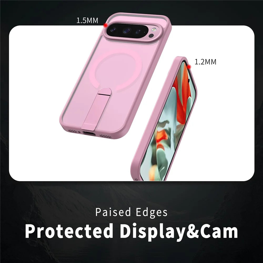 For Google Pixel 11 Pro XL Magnetic Case Kickstand TPU + Acrylic Phone Cover - Pink - 4