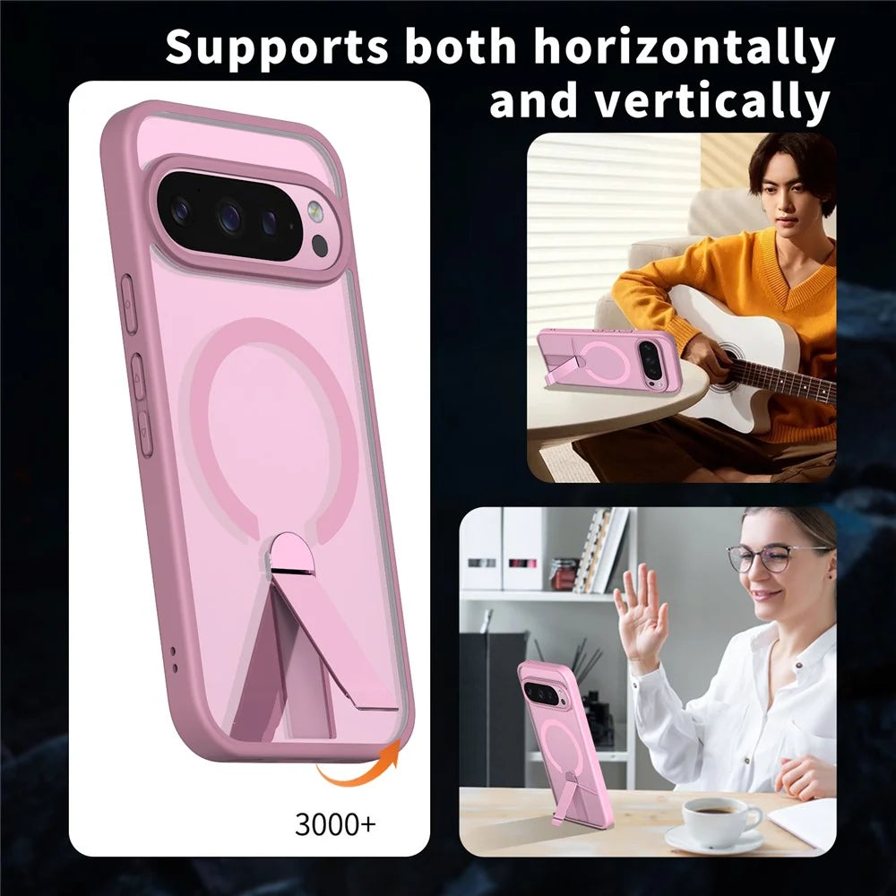 For Google Pixel 11 Pro XL Magnetic Case Kickstand TPU + Acrylic Phone Cover - Pink - 5