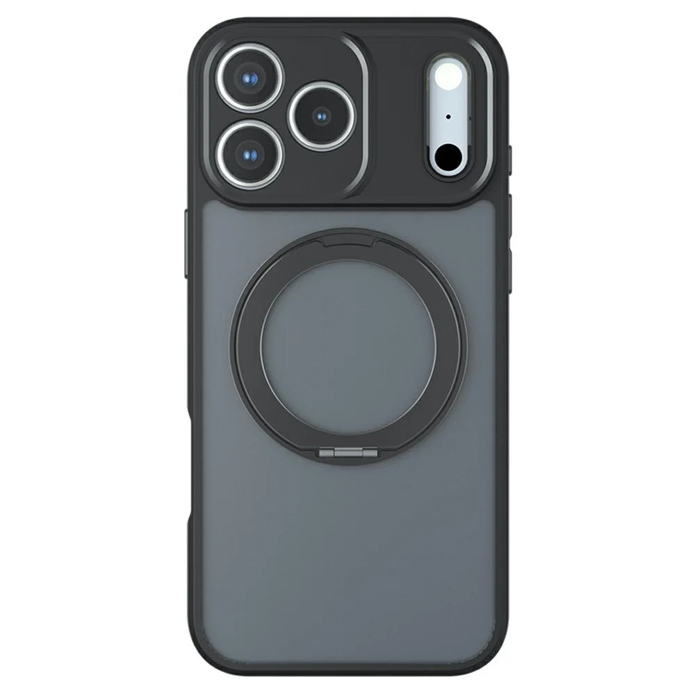 For iPhone 18 Pro Max / 17 Pro Max Matte Skin-touch Magnetic Case 360° Rotating Kickstand Shockproof TPU + PC Phone Cover - Transparent Black - 2