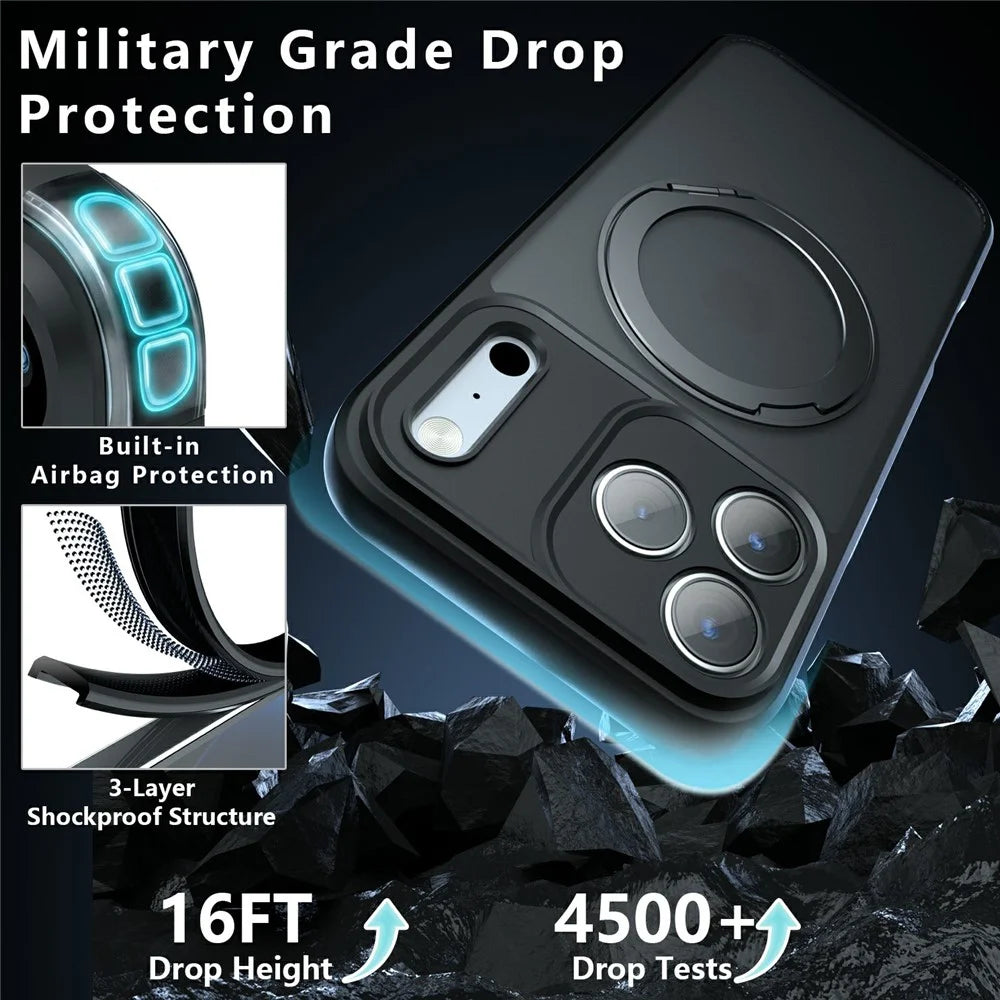 For iPhone 18 Pro Max / 17 Pro Max Matte Skin-touch Magnetic Case 360° Rotating Kickstand Shockproof TPU + PC Phone Cover - Transparent Black - 3