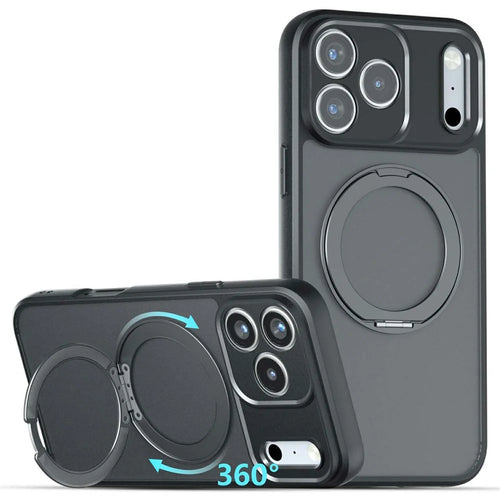 For iPhone 18 Pro / 17 Pro Matte Skin-touch Magnetic Case 360° Rotating Kickstand Shockproof TPU + PC Phone Cover - Transparent Black - 1