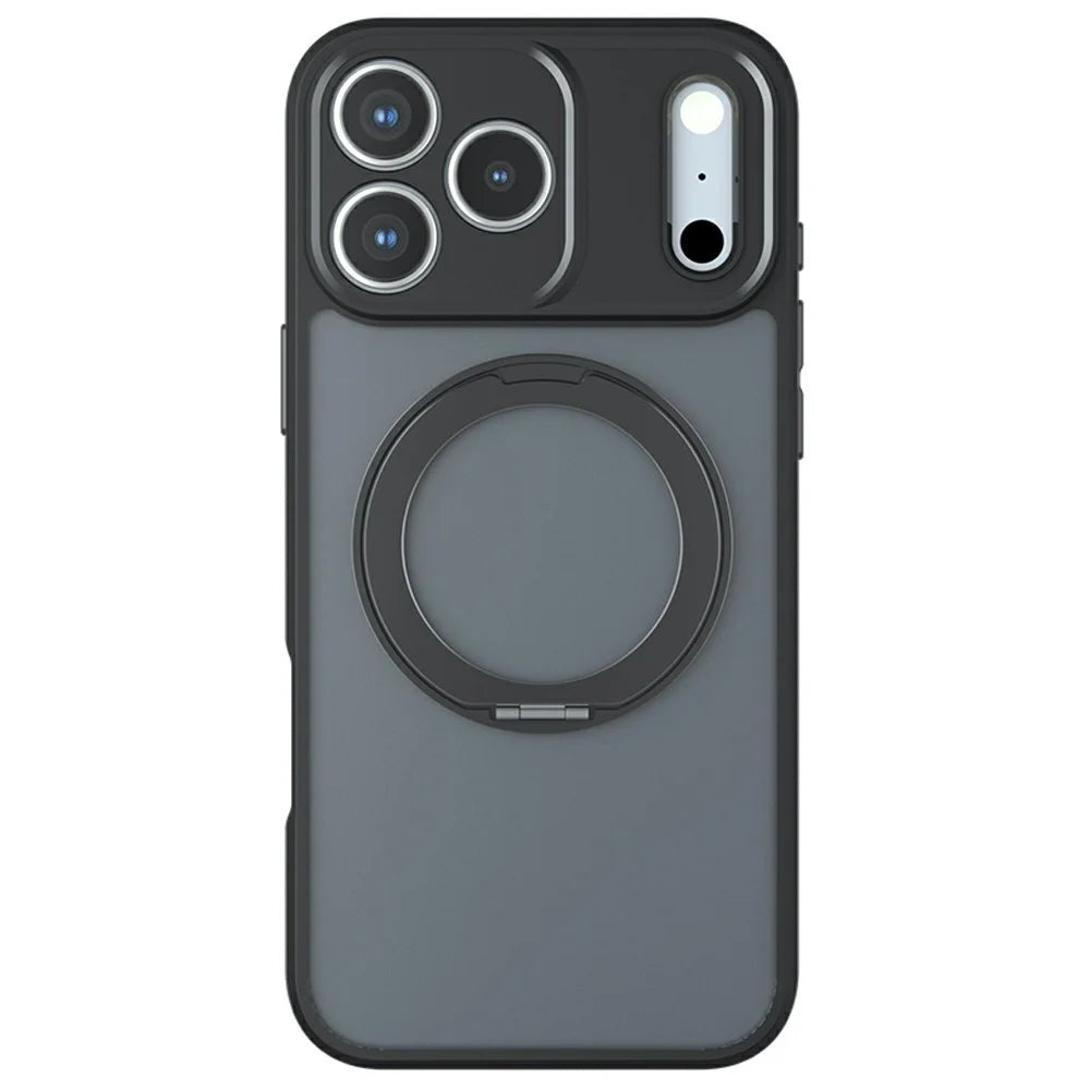 For iPhone 18 Pro / 17 Pro Matte Skin-touch Magnetic Case 360° Rotating Kickstand Shockproof TPU + PC Phone Cover - Transparent Black - 2