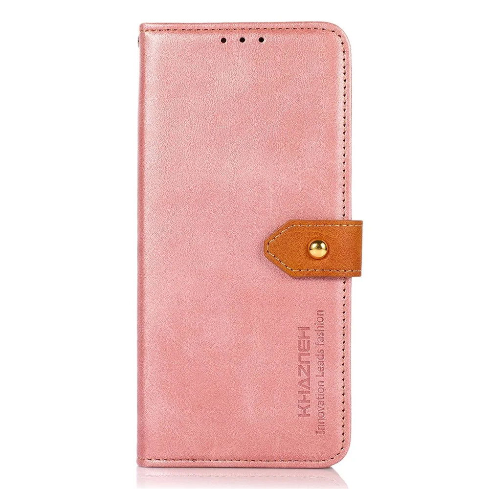 KHAZNEH For Samsung Galaxy A34 5G Cowhide Texture PU Leather Gold Buckle Phone Case Stand Wallet Drop Protection Cover - Rose Gold - 7