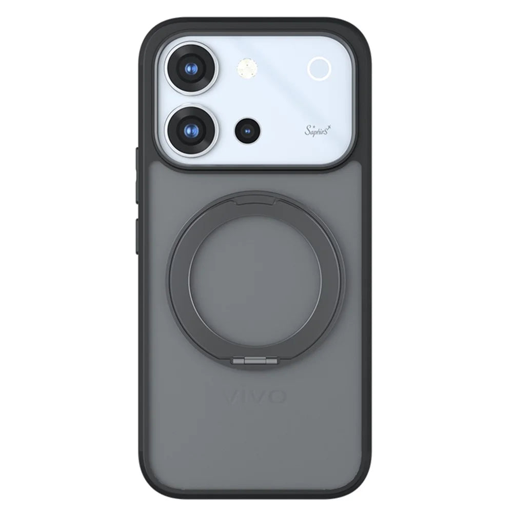 For vivo S60 5G Matte Skin-touch Magnetic Case 360° Rotating Kickstand Shockproof TPU + PC Phone Cover - Transparent Black - 1