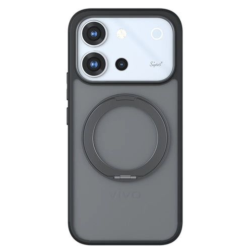 For vivo S60 5G Matte Skin-touch Magnetic Case 360° Rotating Kickstand Shockproof TPU + PC Phone Cover - Transparent Black - 1