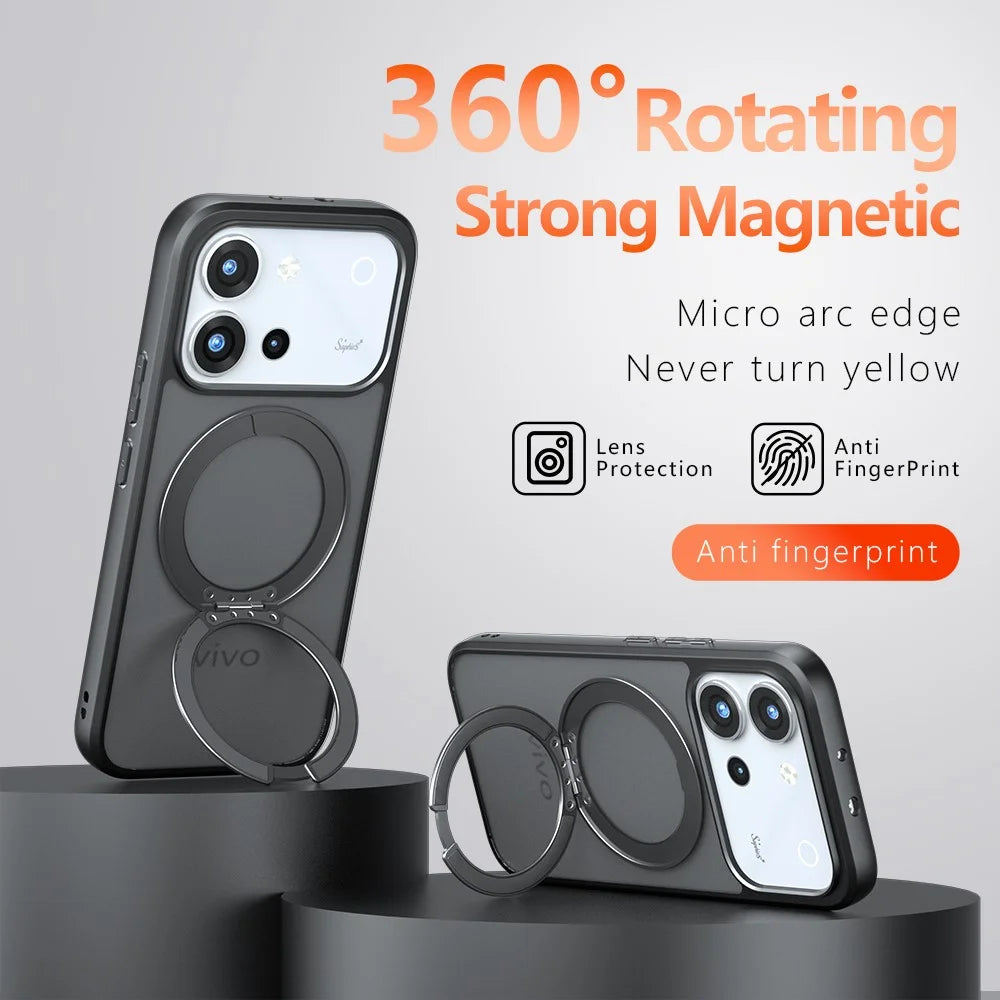 For vivo S60 5G Matte Skin-touch Magnetic Case 360° Rotating Kickstand Shockproof TPU + PC Phone Cover - Transparent Black - 3