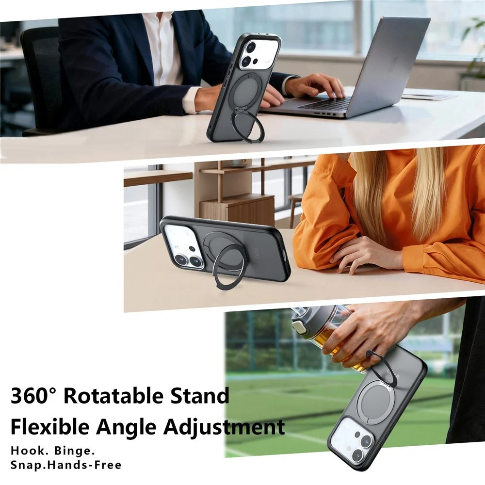 For vivo S60 5G Matte Skin-touch Magnetic Case 360° Rotating Kickstand Shockproof TPU + PC Phone Cover - Transparent Black - 6