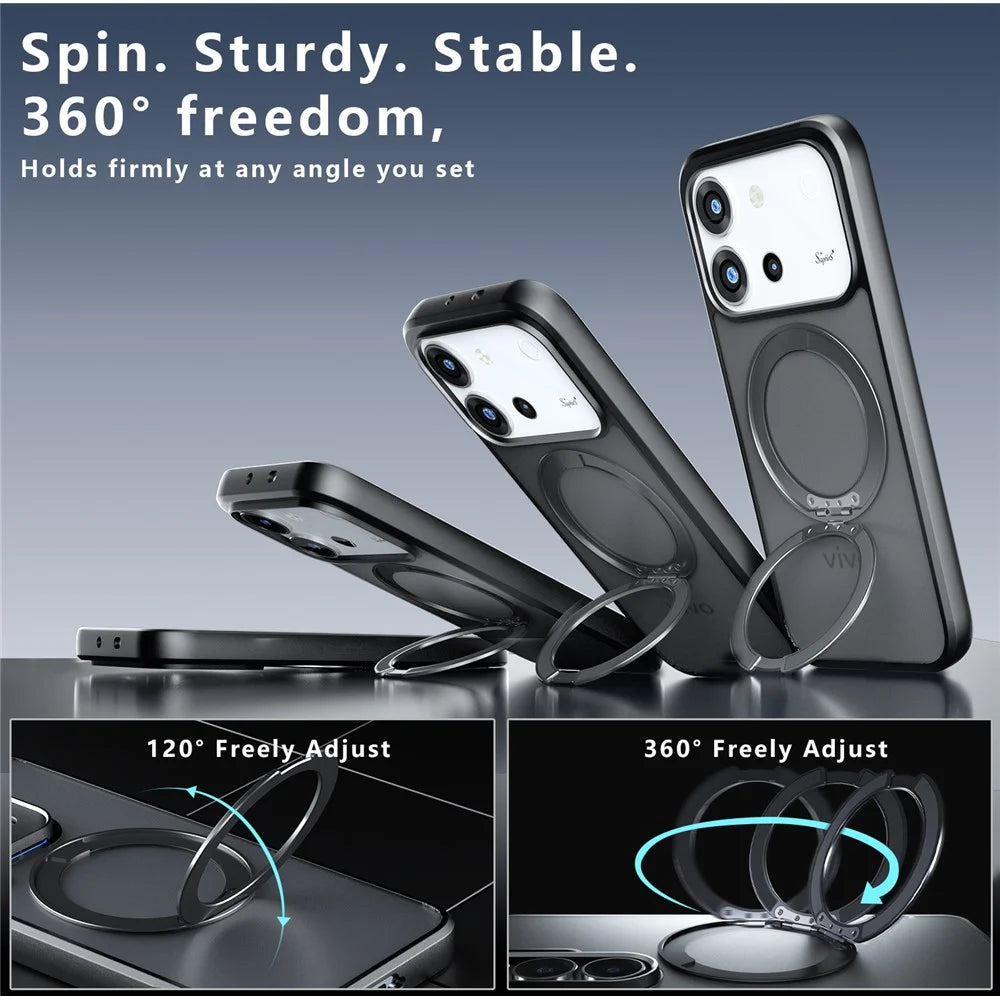 For vivo S60 5G Matte Skin-touch Magnetic Case 360° Rotating Kickstand Shockproof TPU + PC Phone Cover - Transparent Black - 7