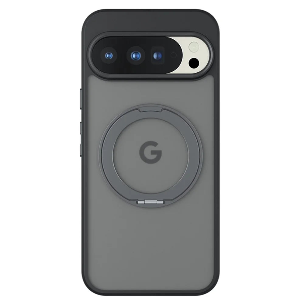 For Google Pixel 10 Pro XL Matte Skin-touch Magnetic Case 360° Rotating Kickstand Shockproof TPU + PC Phone Cover - Transparent Black - 1