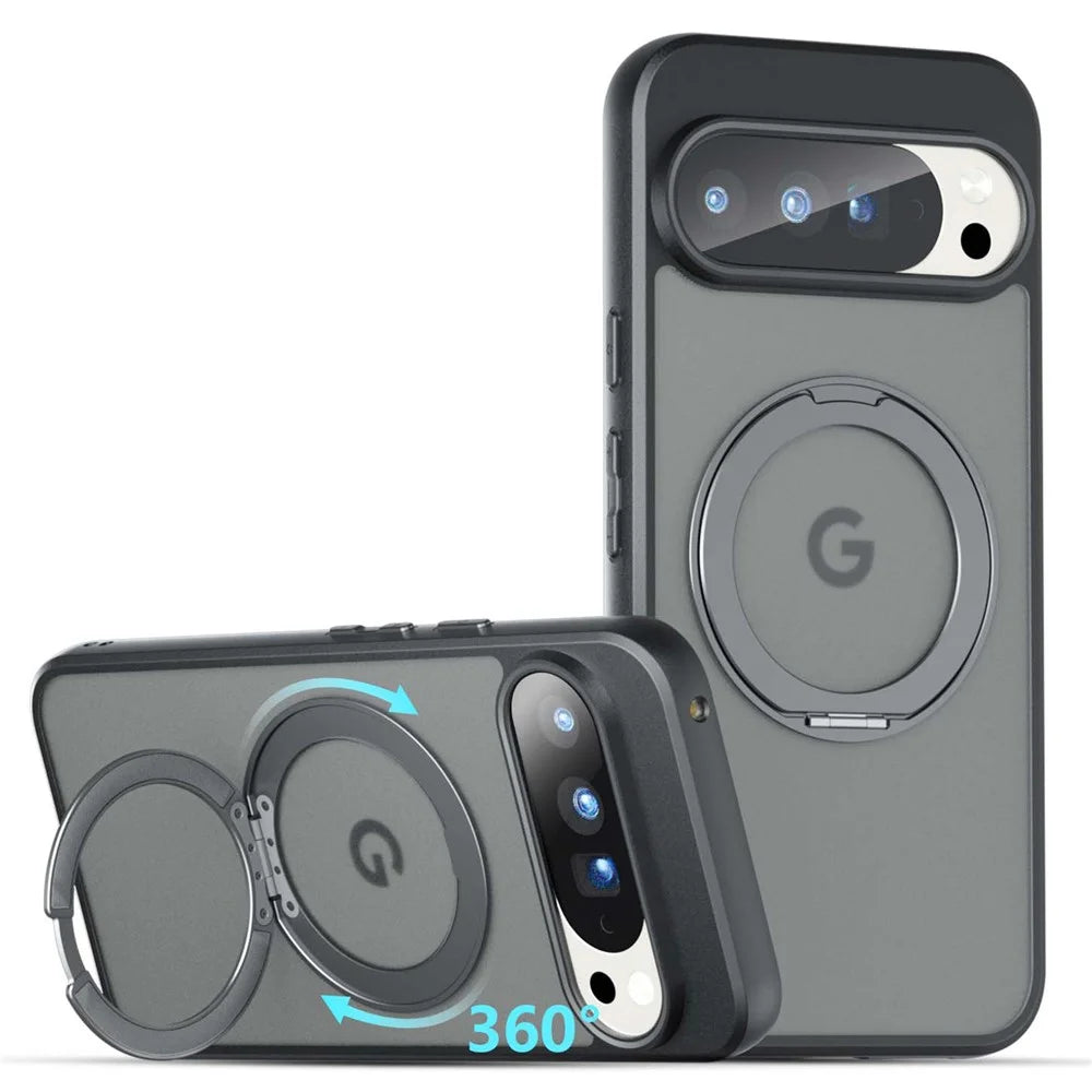 For Google Pixel 10 Pro XL Matte Skin-touch Magnetic Case 360° Rotating Kickstand Shockproof TPU + PC Phone Cover - Transparent Black - 2