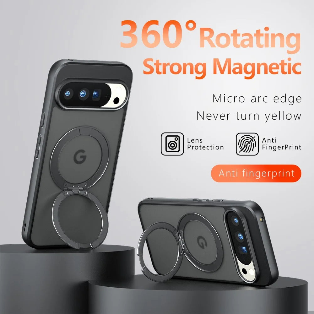 For Google Pixel 10 Pro XL Matte Skin-touch Magnetic Case 360° Rotating Kickstand Shockproof TPU + PC Phone Cover - Transparent Black - 3