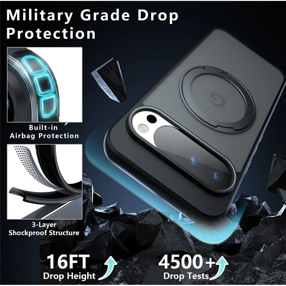 For Google Pixel 10 Pro XL Matte Skin-touch Magnetic Case 360° Rotating Kickstand Shockproof TPU + PC Phone Cover - Transparent Black - 4