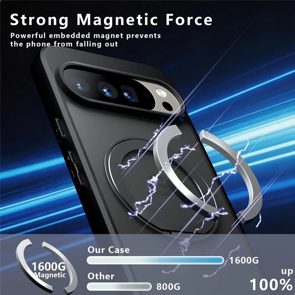 For Google Pixel 10 Pro XL Matte Skin-touch Magnetic Case 360° Rotating Kickstand Shockproof TPU + PC Phone Cover - Transparent Black - 5