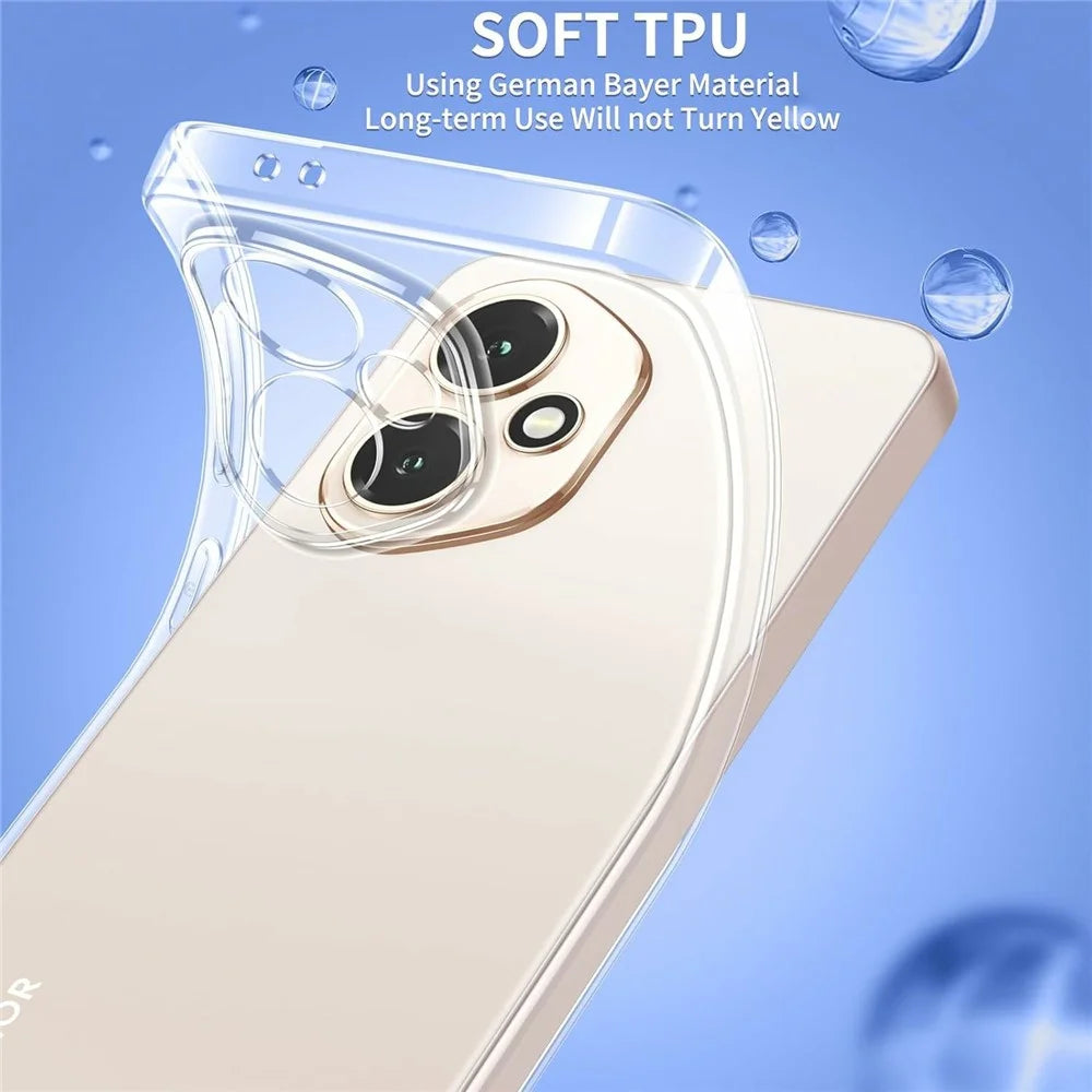 For Honor 400 5G (Global) Case TPU Clear Phone Cover + 2PCS Tempered Glass Screen Film 2.5D Arc Edge - 2