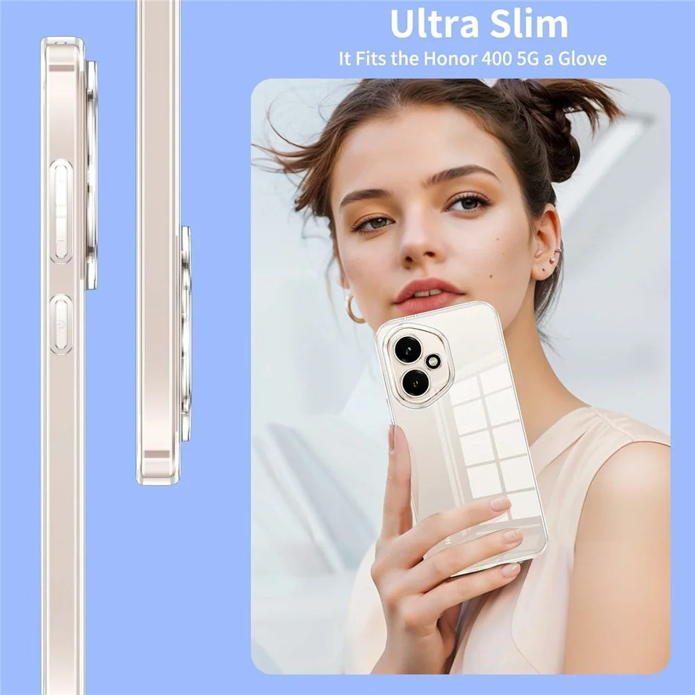 For Honor 400 5G (Global) Case TPU Clear Phone Cover + 2PCS Tempered Glass Screen Film 2.5D Arc Edge - 3
