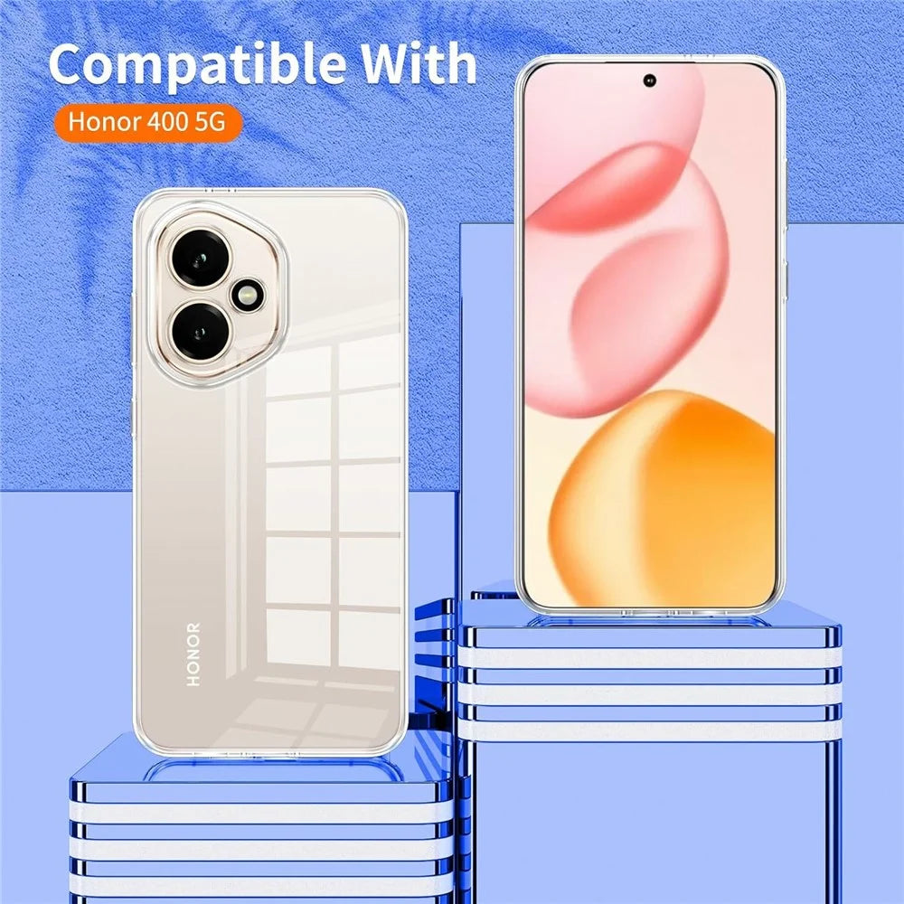 For Honor 400 5G (Global) Case TPU Clear Phone Cover + 2PCS Tempered Glass Screen Film 2.5D Arc Edge - 6